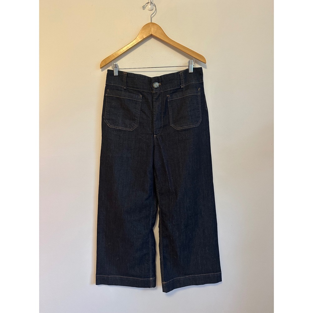 Maeve Anthropologie The Colette Wide Leg Cropped Jeans in Dark Indigo | Size 31